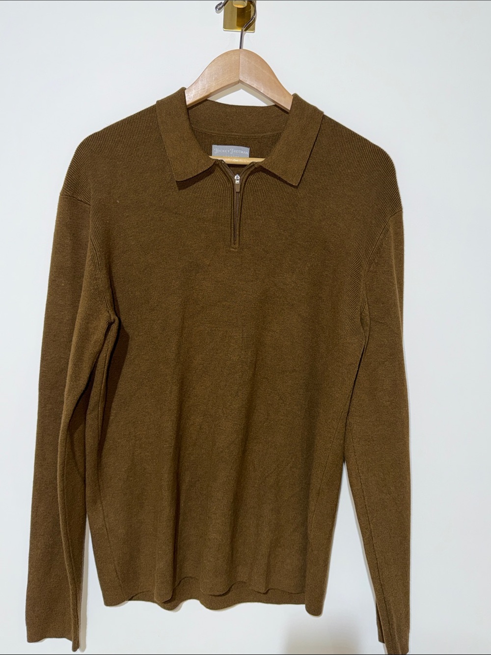 Hickey Freeman Men's Brown Zip-Front Polo Sweater size large